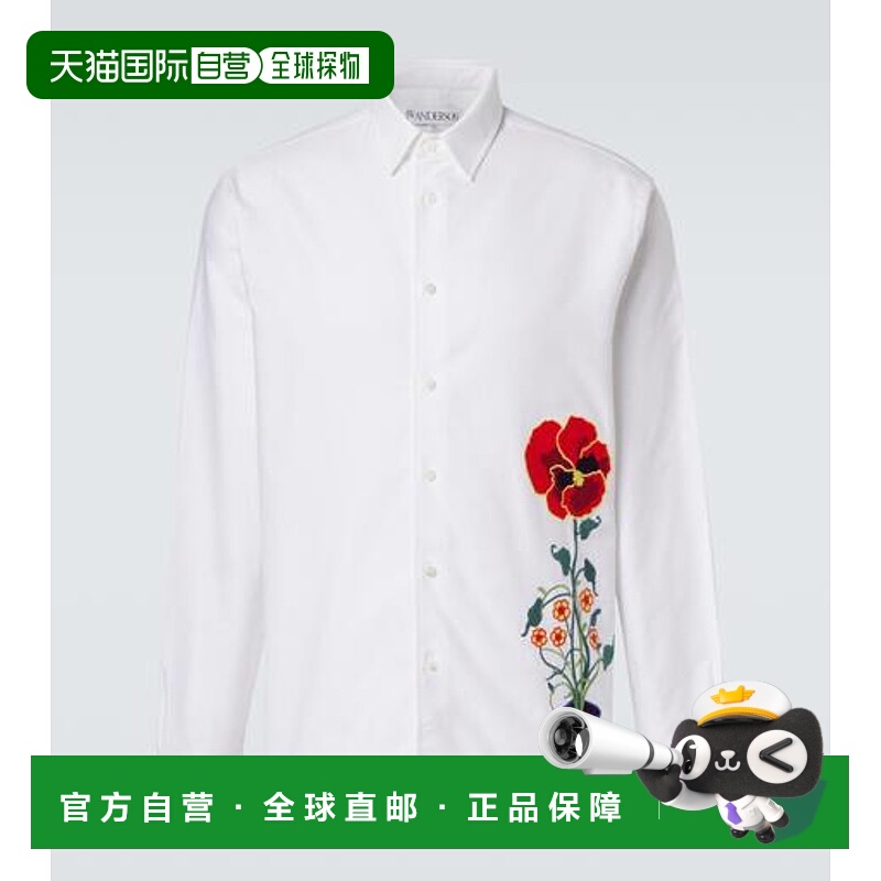 1h可退 香港直邮J.W. Anderson 男士 刺绣棉质牛津衬衫 white白色