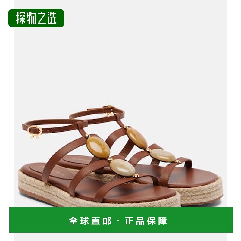 香港直邮Gianvito Rossi 吉安维托·罗西 女士 精饰皮质麻底凉鞋