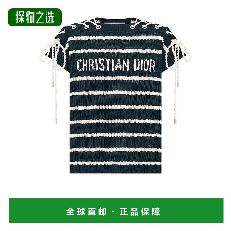 欧洲直邮Dior/迪奥 女士iviera 系带荷叶袖针织衫短袖毛衣