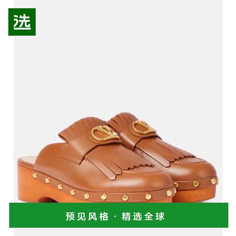 1h可退 香港直邮Valentino 华伦天奴 女士 VLogo 流苏皮质木屐