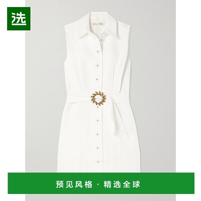 1h可退 香港直邮SALONI 女士 Nya 束带棉质亚麻真丝混纺迷你衬衫