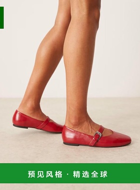 1h可退 香港直邮ASOS 女士 Leah 设计宽版玛丽珍樱桃红色芭蕾舞鞋