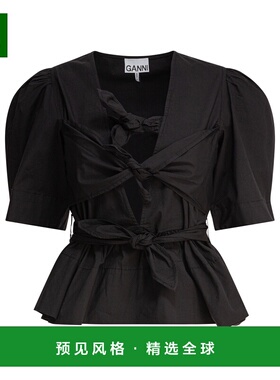 1h可退 香港直邮GANNI 女士衬衫 W0378099 CO 黑色新款