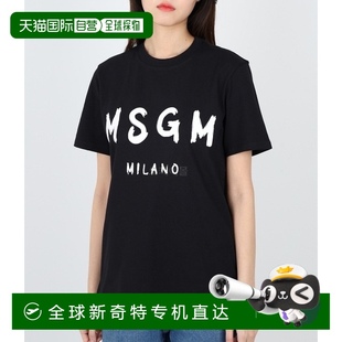 200002 韩国直邮Msgm上装 T恤男女款 圆领黑色印花短袖 2000mdm510