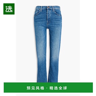 1h可退 香港直邮mother 女士 Tomcat 短款磨破高腰直筒牛仔裤 168