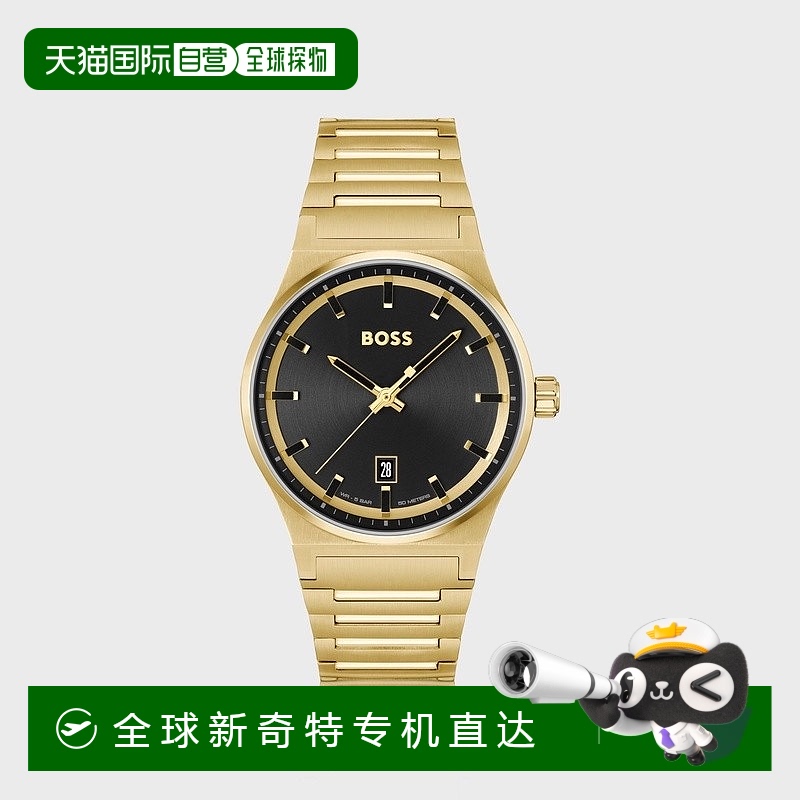 欧洲直邮HUGO BOSS雨果BOSS BLACK 配有黑色表盘和金链表带手表
