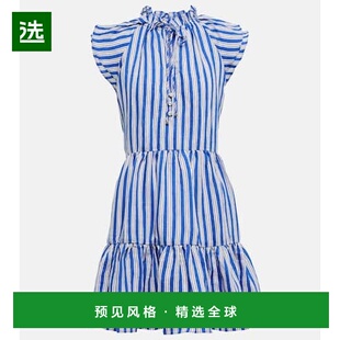 1h可退 香港直邮VERONICA BEARD 女士 条纹亚麻混纺迷你连衣裙