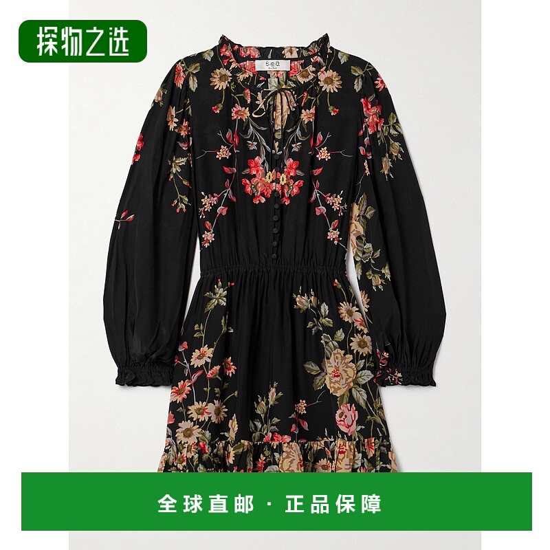 香港直邮SEA 海洋 女士 Jolie 荷叶边印花双绉迷你连衣裙 AW25047
