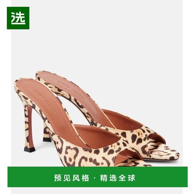 1h可退 香港直邮Amina Muaddi 女士 Alexa 95 豹纹绸缎凉拖