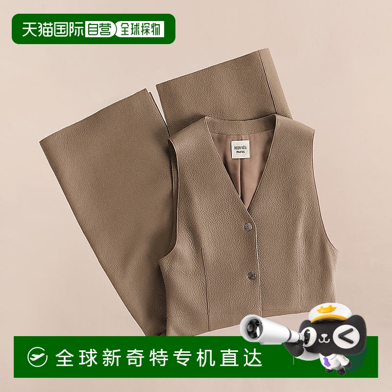 1h可退 欧洲直邮Hermes/爱马仕 女士灰色鹿皮长款马甲