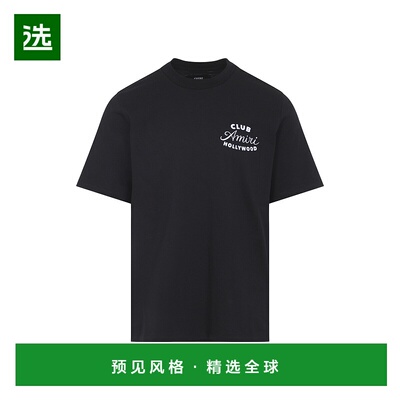 1h可退 香港直邮AMIRI 男士 Lettering on Front 黑色圆领带LogoT