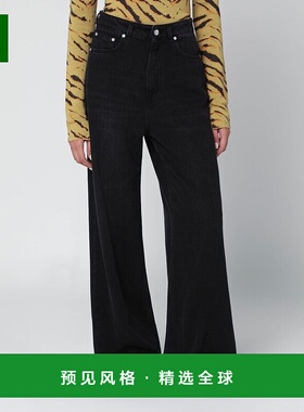 香港直邮GANNI 甘尼 女士 WASHEDEFFECT 黑色宽松牛仔裤 J1853698