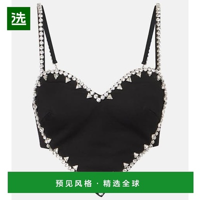 1h可退 香港直邮AREA 女士 心形水晶装饰短款上衣 black黑色 舒适