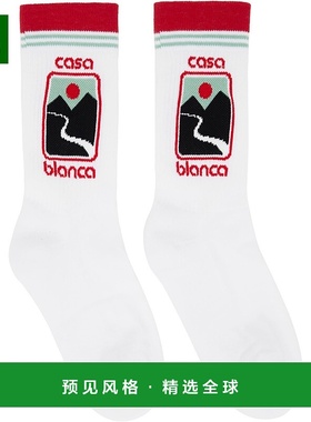 1h可退 香港直邮Casablanca 男士 白色 Sunset Valley 中筒袜 APF