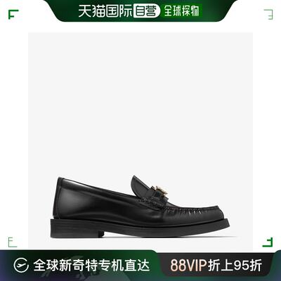 欧洲直邮JIMMY CHOO Addie Loafer_JC 标志黑色小牛皮平底乐福鞋