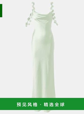 1h可退 香港直邮Self-Portrait 女士 花朵装饰缎面礼服 green绿色