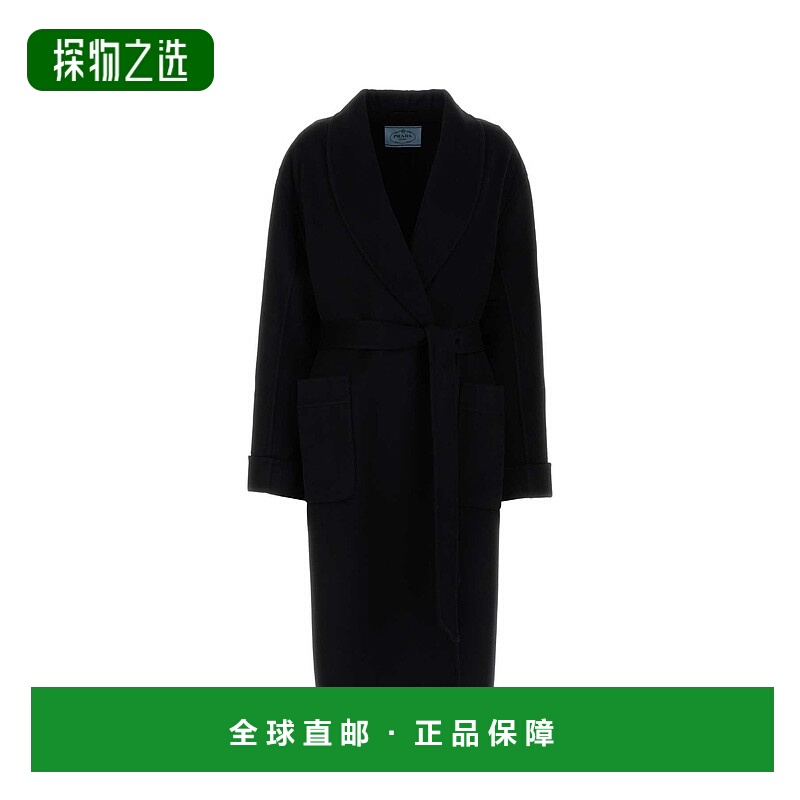香港直邮Prada 普拉达 女士 黑色羊毛混纺大衣 P663SSOOO179B