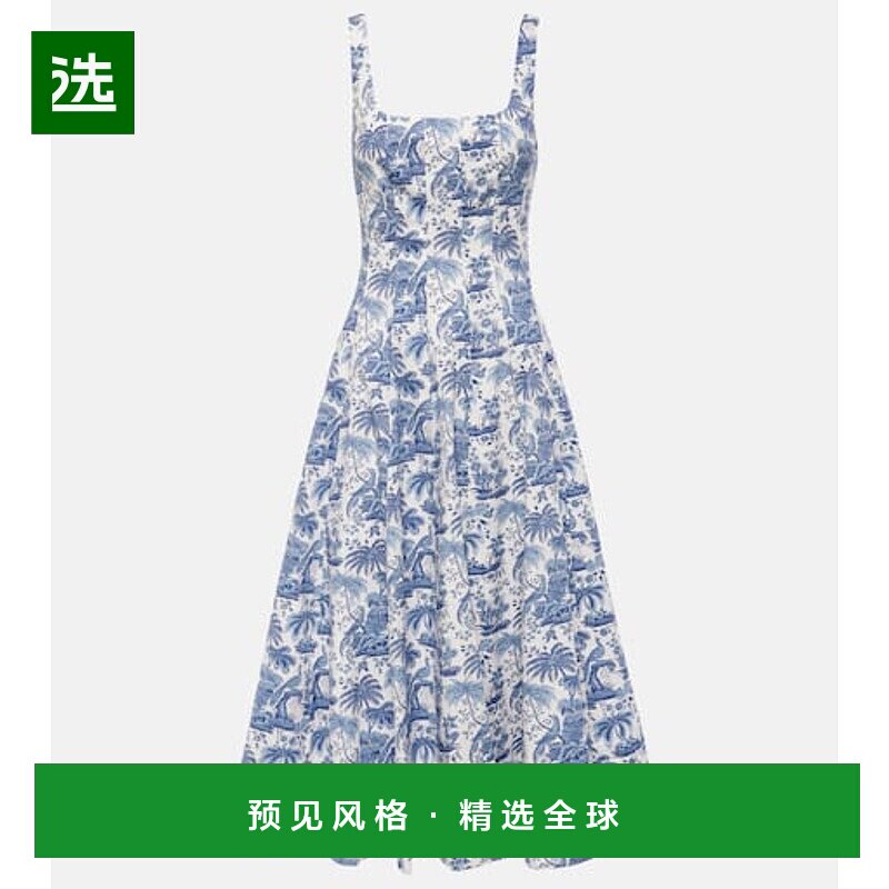 1h可退 香港直邮Staud 女士 Wells 印花棉府绸中长连衣裙 001405