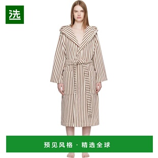 1h可退 香港直邮Tekla 女士 灰白色 & 棕色 Terry Hooded 浴袍 HB