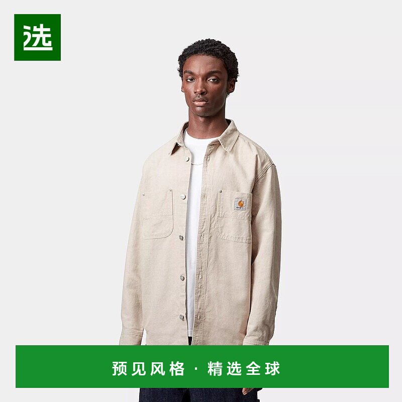 欧洲直邮Carhartt Wip 男士米色棉/亚麻工装衬衫夹克