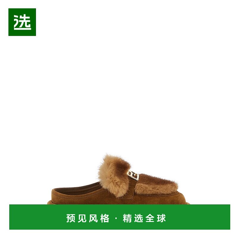 香港直邮Fendi 芬迪 女士 sabots 绒面革皮草鞋靴 8R8777AYA0