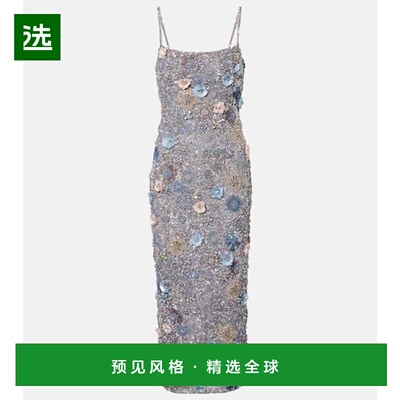 1h可退 香港直邮Rachel Gilbert 女士 精饰花朵装饰中长连衣裙