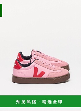 欧洲直邮VEJA Volley系列儿童树皮棕/红色皮革V标识运动鞋