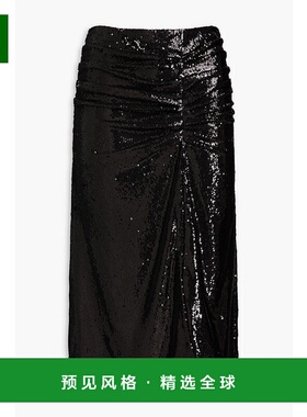 1h可退 香港直邮Maje 女士 褶皱珠片针织中长半身裙 MFPJU01129NO