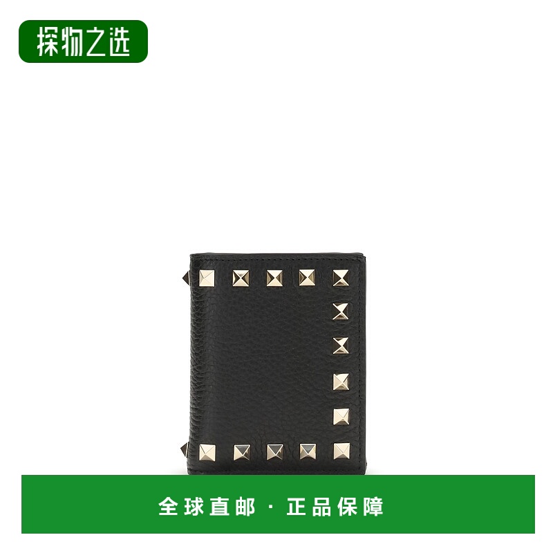 香港直邮valentino 华伦天奴 女士 铆钉紧密皮革钱包(黑色) 7W0P0