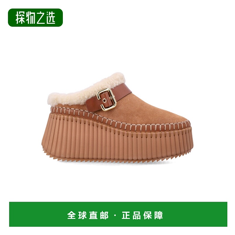 香港直邮Chloe 蔻依 女士 NAMA PADDINGTON 绒面革搭扣坡跟凉拖 C