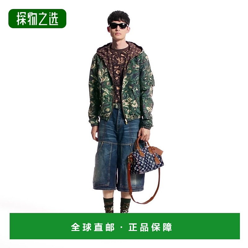 自营欧洲直邮LV路易威登 男士棕色棉老花图案短袖T恤