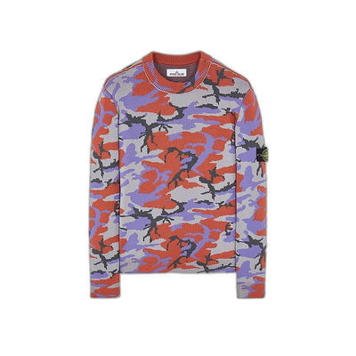 欧洲直邮STONEISLAND薰衣草色羊毛混纺迷彩图案印花圆领长袖毛衣