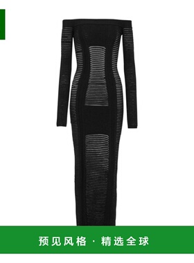 香港直邮Balmain 黑色中长款针织紧身连衣裙 XF0RL113KB60包臀裙