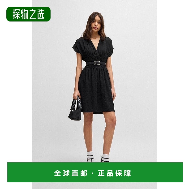 欧洲直邮HUGO BOSS雨果HUGO RED泡泡纱喇叭形连身连衣裙