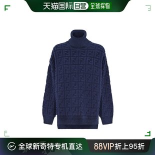 香港直邮Fendi FZY874A9WF长袖 套头宽松 蓝色FF针织套衫