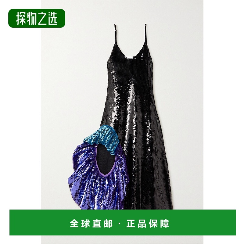 香港直邮LOEWE 罗意威 女士 荷叶边亮片羊毛中长连衣裙 S540Y15K5
