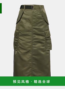 香港直邮Sacai 女士 尼龙斜纹布中长半身裙 green绿色 舒适时尚