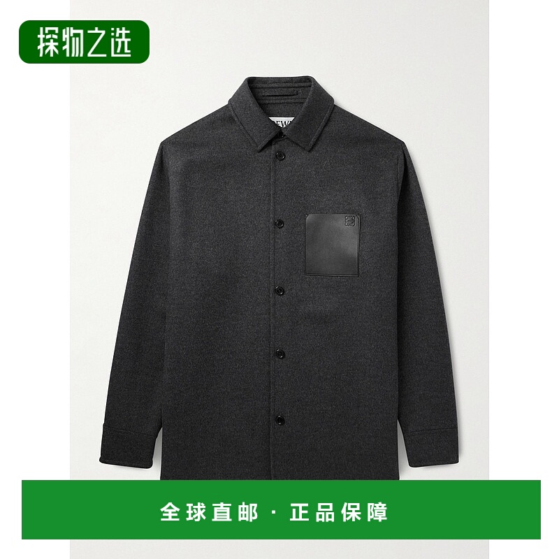 香港直邮LOEWE 罗意威 男士 Logo压纹皮革边羊毛羊绒混纺衬衫式衬