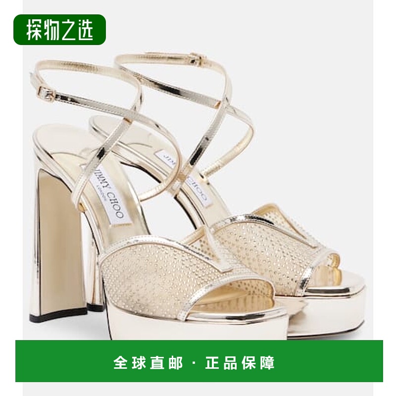 香港直邮Jimmy Choo 周仰杰 女士 Karli 125 网纱皮质防水台凉鞋