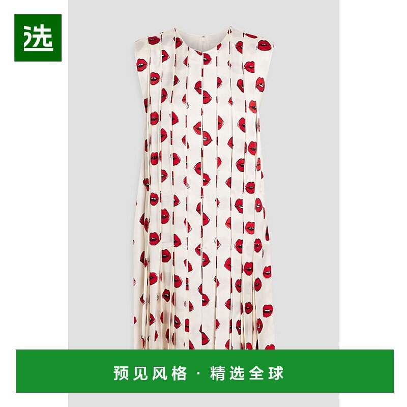 香港直邮KHAITE 女士 Blaz cupro-satin 褶裥印花连衣裙 53634076