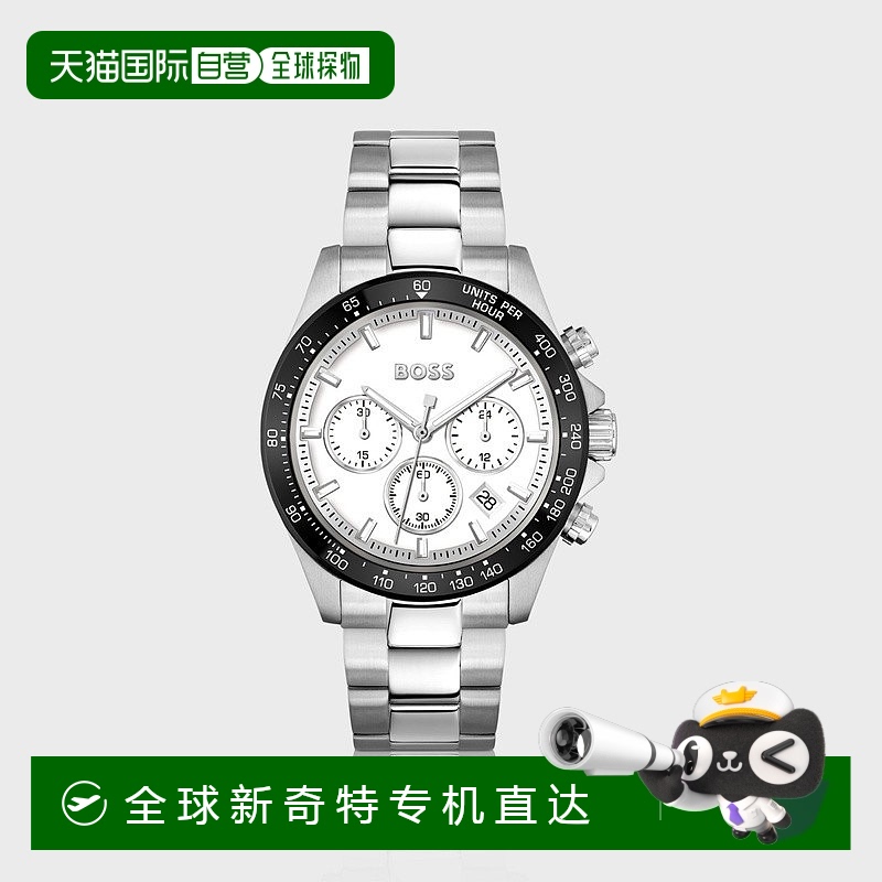 欧洲直邮HUGO BOSS雨果BOSS BLACK 计时腕表 白色表盘 链式表带
