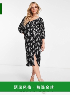 1h可退 香港直邮ASOS 女士 based 设计孕妇装打褶系扣白色印花中(