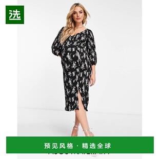 香港直邮ASOS 打褶系扣白色印花中 女士 设计孕妇装 based 1h可退