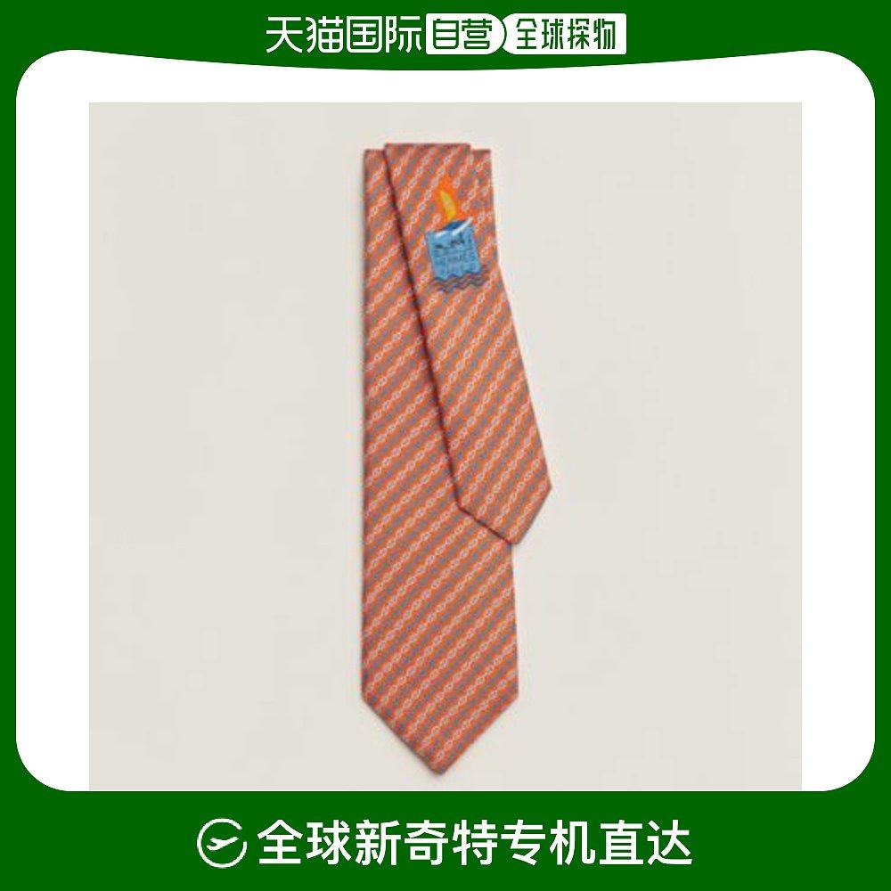 自营|hermes爱马仕男士领带橘色真丝锁链印花h006297t-12
