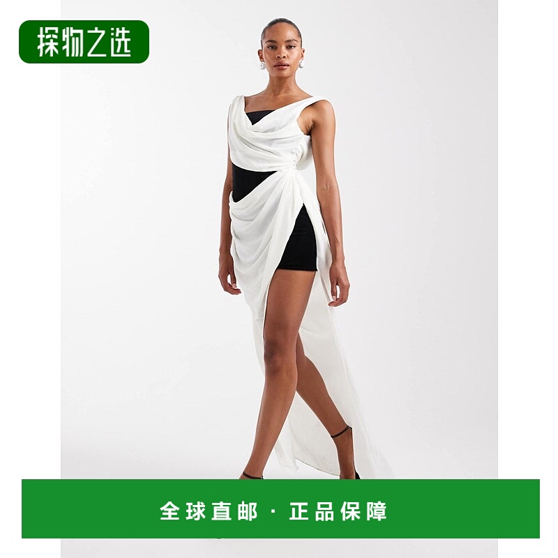 香港直邮ASOS 女士 设计垂褶撞色拼接天鹅绒紧身胸衣单色长款连衣