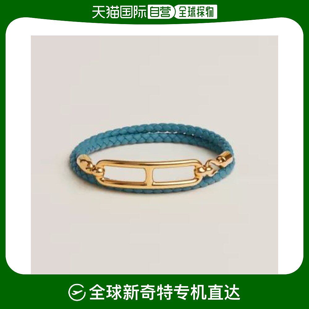 hermes爱马仕roulis女士手镯蓝色金饰双圈h071727f-75t2