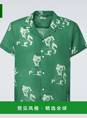 1h可退 香港直邮Bode 男士 Football 轮廓亚麻衬衫 green绿色 舒