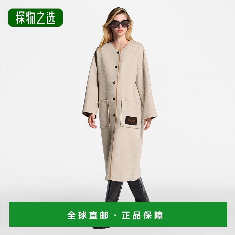 1h可退 欧洲直邮LV路易威登 女士骆驼米色羊毛无领廓形大衣