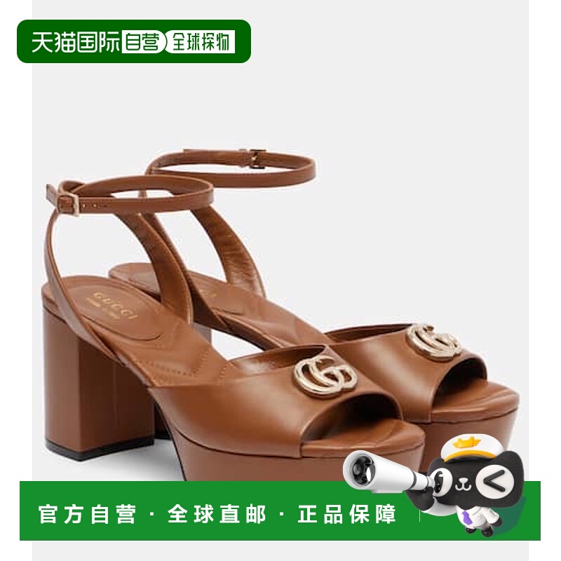香港直邮Gucci 古驰 女士 双G皮质防水台凉鞋 brown棕色 舒适时尚