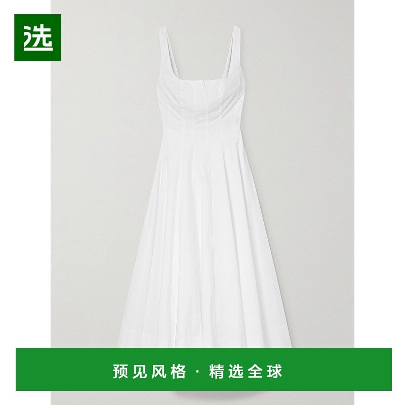 1h可退 香港直邮Staud 女士 Wells 褶裥棉混纺府绸中长连衣裙 R26